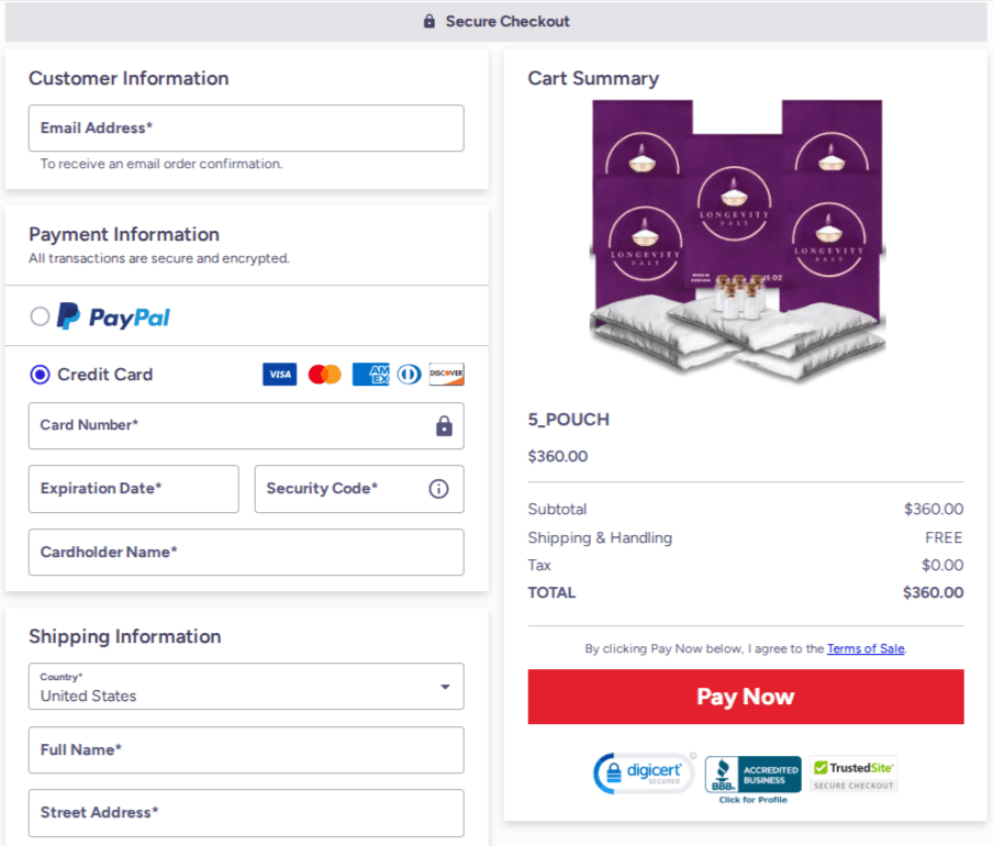 Longevity Salt Checkout